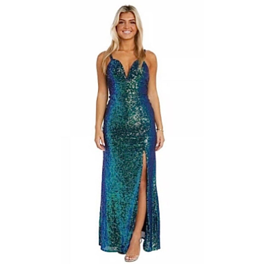 Morgan & Co. Junior’s/Woman’s Blue & Green Sequin Dress/Gown SIZE 7 NWT